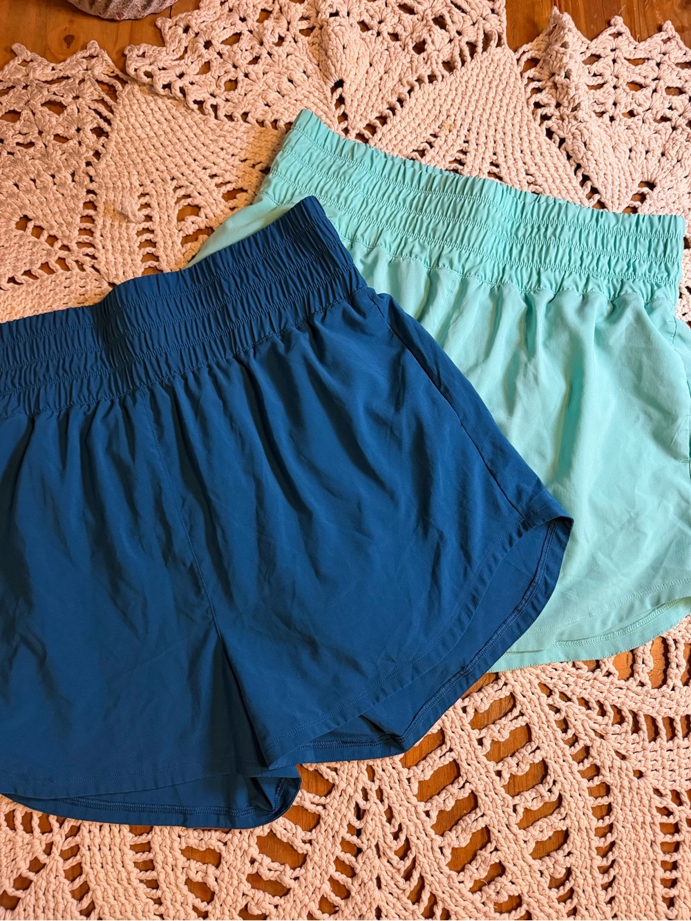 Lot of 2 Crane Women’s Large Athletic Running Shorts Blue Aqua Built In Brief